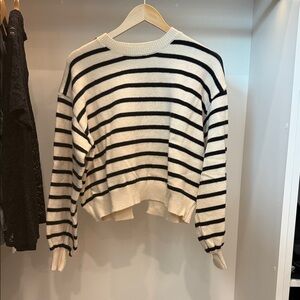 Striped Crewneck Sweater — cream and Black